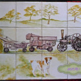 Farm and Countryside Tiles.Country Kitchen Tile Backsplash "Dog and Threshing Machine" For Sale on "The Margaret Taylor Collection" Link on top of each Gallery Page
