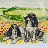 Portrait of Dogs in Landscape. 6inch square Tile Portraits.