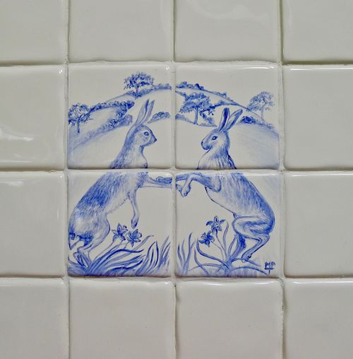Boxing Hares Tile Splashback