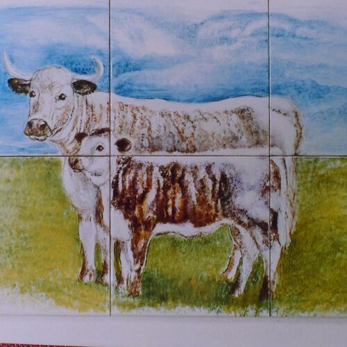 Longhorn Cattle Hand Painted Tiles unique to customer.