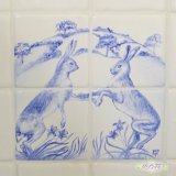 Detail of Boxing Hares (each tile £20. Picture of four tiles £80.)