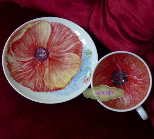 View 2 of Unique Hand Painted Cup & Saucer.