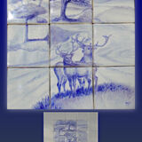 "Two Stags" Hand Painted Tile Splashback. Sale Now On The Margaret Taylor Collection.co.uk