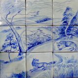 The Hand Painted Backsplash. Small framed area shows number of tiles in design.