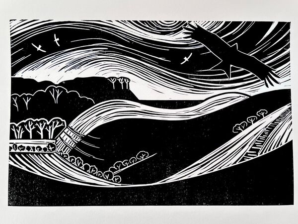 Barton Hills Nature Reserve Natural England Bedfordshire Sharpenhoe Clappers Barton le Clay linocut lino print