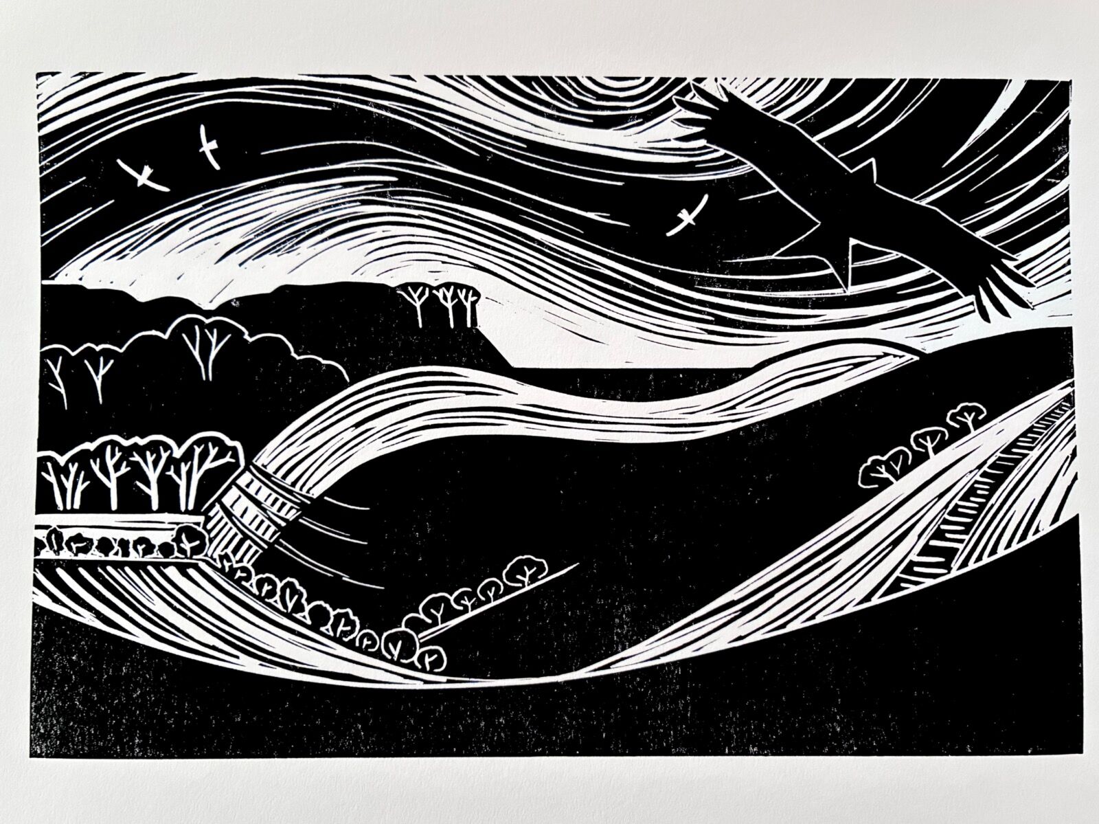 Barton Hills Nature Reserve Natural England Bedfordshire Sharpenhoe Clappers Barton le Clay linocut lino print
