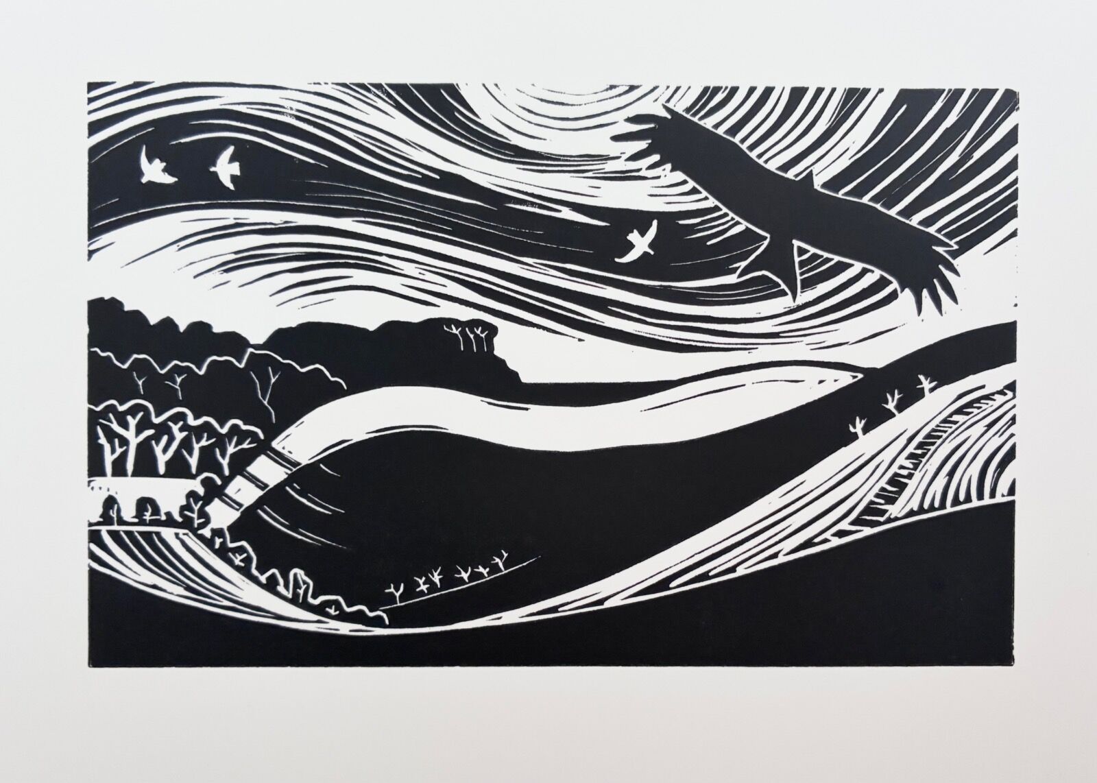 Barton Hills Nature Reserve Natural England Bedfordshire Sharpenhoe Clappers Barton le Clay linocut print lino