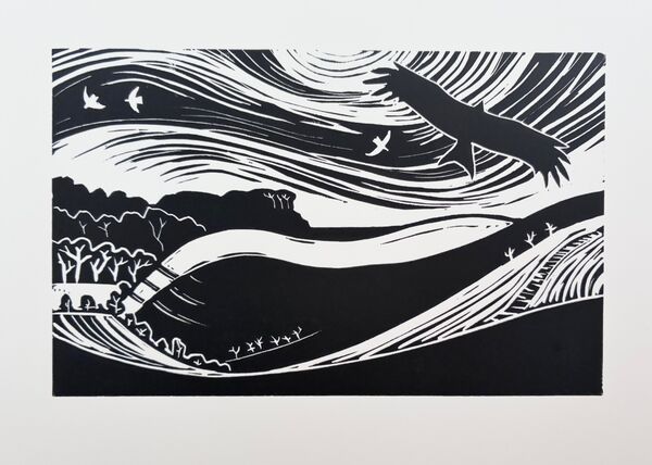 Barton Hills Nature Reserve Natural England Bedfordshire Sharpenhoe Clappers Barton le Clay linocut print lino