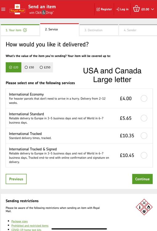 Please add to basket if you need Shipping to USA and Canada £10