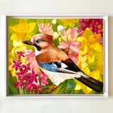 Spring Jay Spring Jay, oil on canvas 40x50 cm, white tray frame