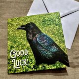 Good luck! Raven card £2.95 free UK delivery Raven Patrick in green Shamrocks greeting card, Good luck! Black raven, crow art