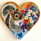 Cute squirrel art with flowers
