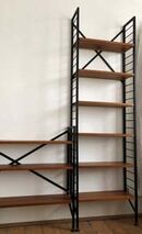 Now reserved. £450.Tall slim depth shelving with restored WHITE OR BLACK ladders, braces and feet. Width 64.5 cm. Click on image for information.