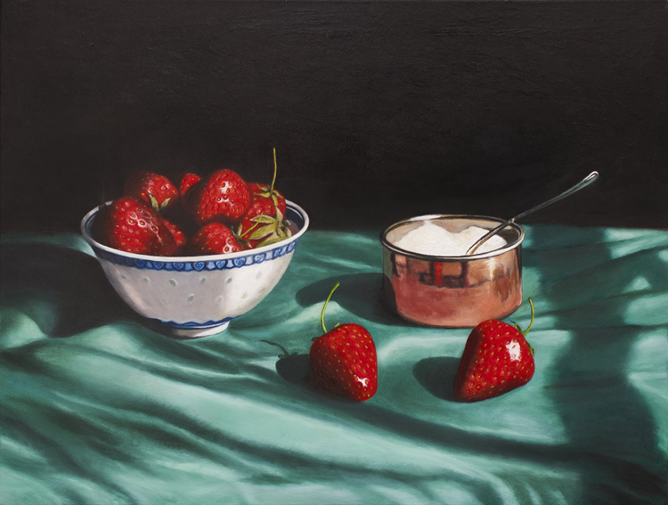 Strawberries and Sugar Bowl II (2008/2013, oil on canvas, 45 x 61 cms)