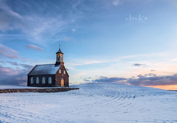 Icelandic church at sunset, Hvalsnes, Iceland