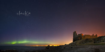 Dunure Castle Aurora (panoramic), Ayrshire, Scotland