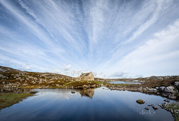 Abandoned croft house and Lochan, Outer Hebrides