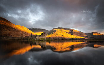 Hills on fire, Kilchurn castle, Loch Awe, Scotland