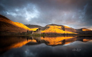 Hills on fire, Kilchurn castle, Loch Awe, Scotland