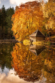 Perthshire boathouse in autumn, Scotland