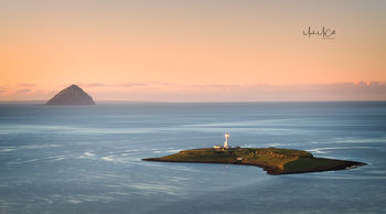Pladda lighthouse and the Ailsa Craig, Arran, Ayrshire, Scotland