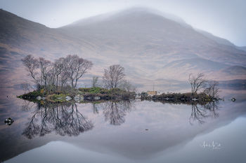 Island Reflections ,lochan na h-achlaise, Rannoch Moor, Glencoe, Scotland