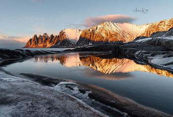 Dragons teeth at sunset, Senja, arctic Norway