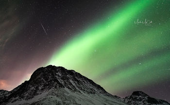 Aurora and meteor, near Tromso, Arctic Norway