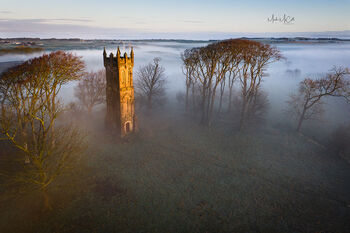 Barnweil monument, morning mist, Ayrshire, Scotland