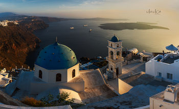 Church domes at sunset, Fira, Santorini
