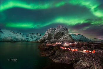 Aurora over Hamnoy, Lofoten islands, Arctic Norway