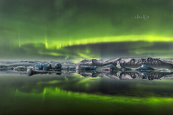 Aurora Borealis over Jokulsarlon, Iceland