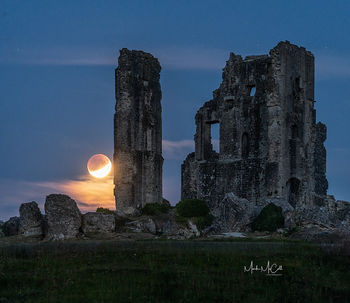 Lunar eclipse, Corfe Castle, Dorset, England