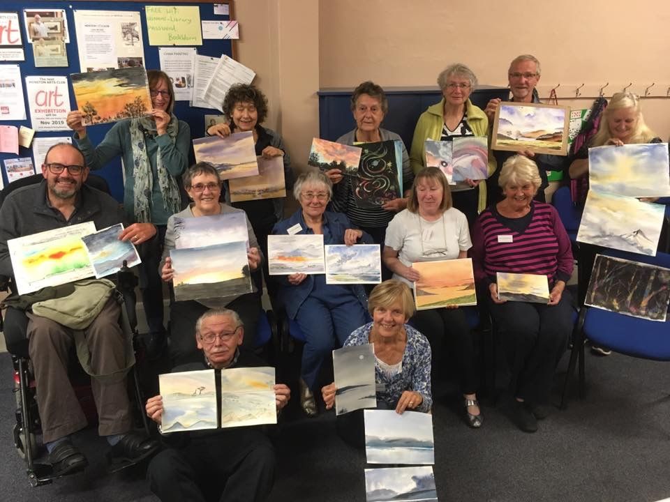 Picture of members cloud paintings based on Robert Austin’s demonstration