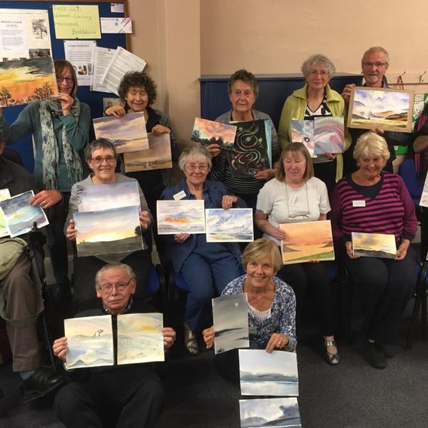 Picture of members cloud paintings based on Robert Austin’s demonstration