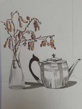 Teapot with alder catkins