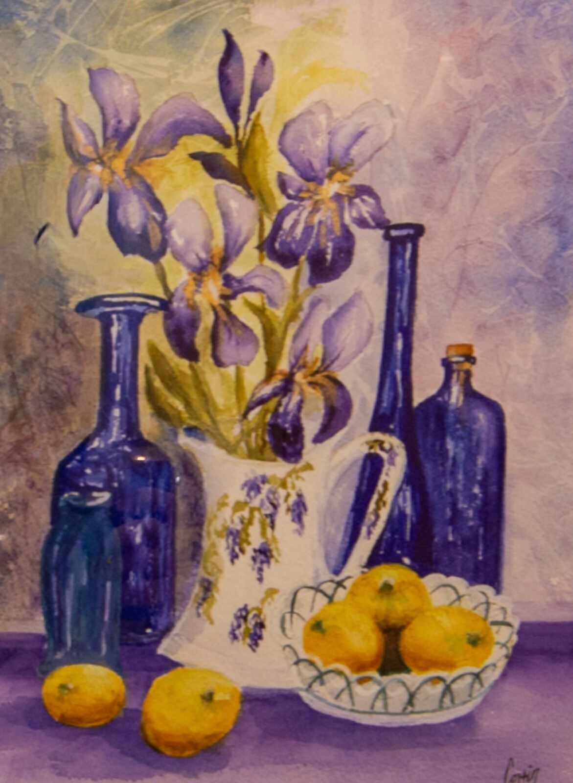 Iris, Blue Bottles and Lemon