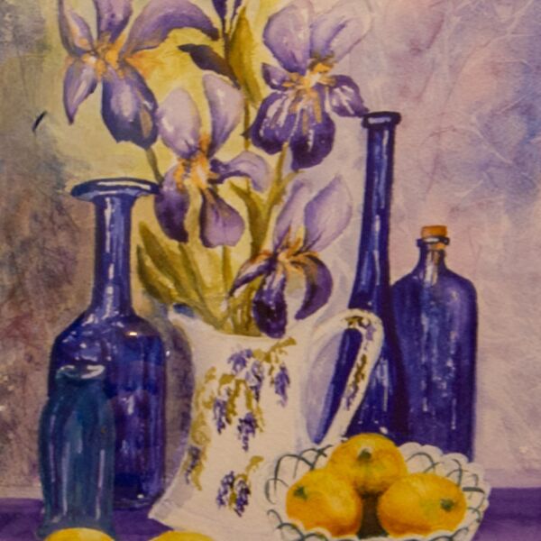 Iris, Blue Bottles and Lemon