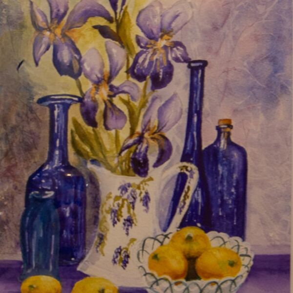Iris, Blue Bottles and Lemons