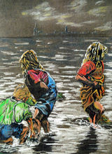 Children Paddling by John Bowman - Coloured Pencil
