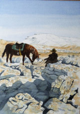 Horse & Rider on Leadmines Moss Ingleborough by John Conway - Watercolour