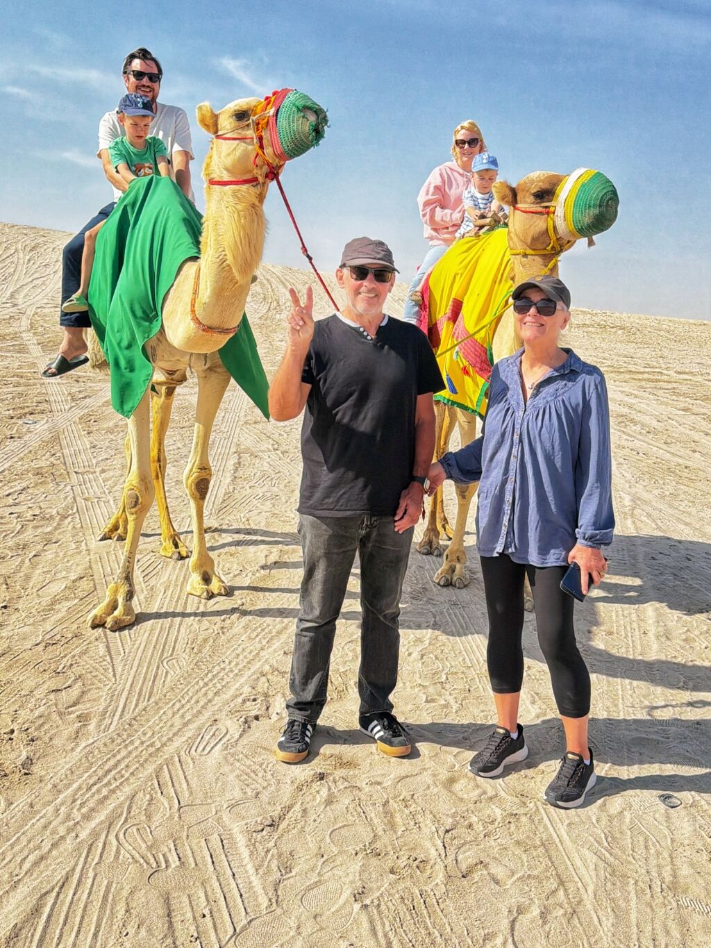 The obligatory group camel photo, the desert.