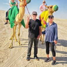 The obligatory group camel photo, the desert.