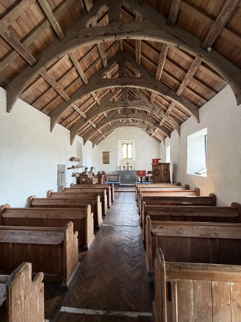 The interior of the chapel at Mwnt