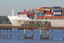 Pier train and container ship