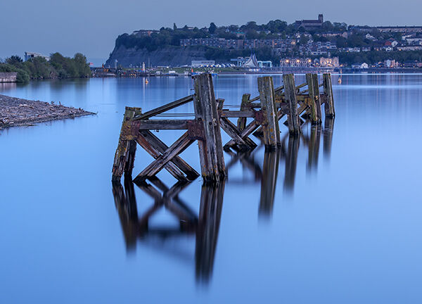 Cardiff Bay at dusk.