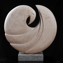 Hand carved in Ancaster Alabaster 46cms x 43cms x 15cms It has been remounted on an oak plinth since these photographs were taken.