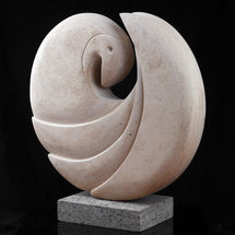 Hand carved in Ancaster Alabaster 46cms x 43cms x 15cms It has been remounted on an oak plinth since these photographs were taken.