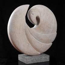 Hand carved in Ancaster Alabaster 46cms x 43cms x 15cms It has been remounted on an oak plinth since these photographs were taken.