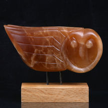 Hand carved in Agata Alabaster on an Oak plinth Owl